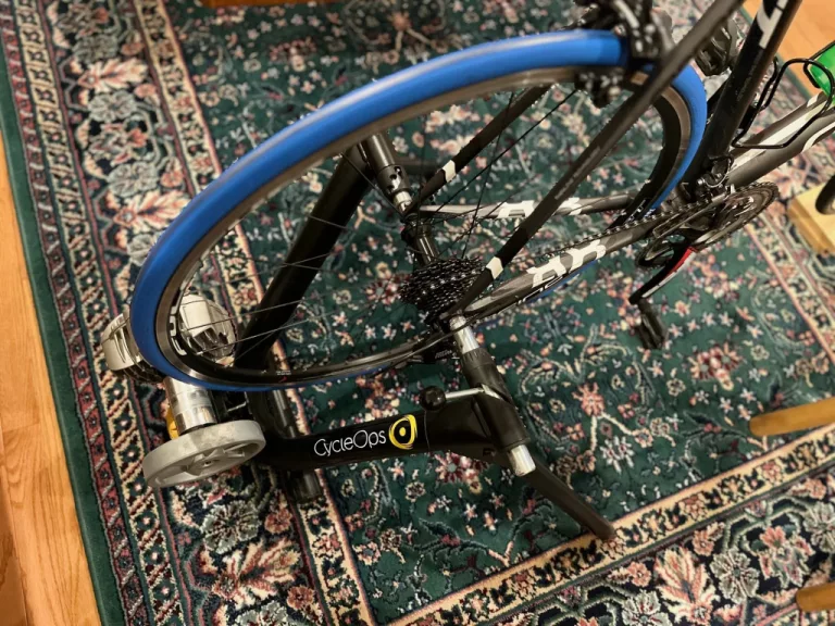 cycle with trainer tires on indoor trainer